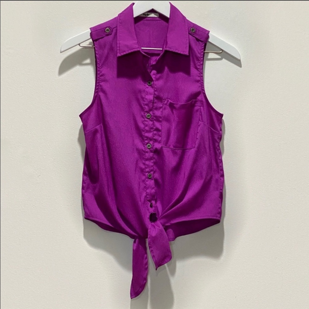 Purple sleeveless button down top blouse small - Picture 6 of 6